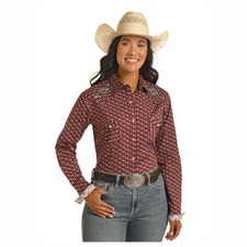 RWN2S03840 Panhandle Women's Long Sleeve Western Snap Shirt - Maroon Print NEW