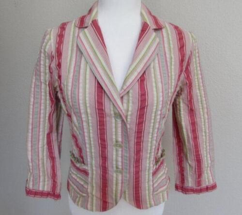CAbi sz 4 seersucker jacket blazer bistro #300 spring summer pink blue striped - Picture 1 of 5
