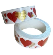 Sticker / Masking / Washi Tape - Red and Gold Foil Hearts Valentine's Day