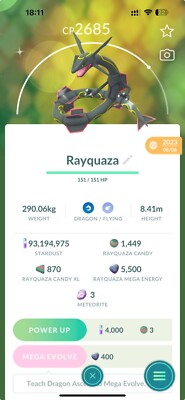 Shiny Rayquaza LeveI 40 3 Moveset Dragon Ascent  - TRADE - Read description