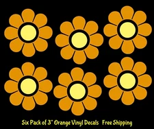 Hippie Flowers Orange Yellow Six 3" Vinyl Decal Car Van Window Laptop Tablet Mug