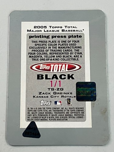 2005 TOPPS TOTAL ZACK GREINKE BLACK PLATE 1/1 AUTO 2ND YEAR ROYALS - Picture 4 of 4