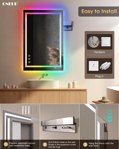 Espejo LED RGB para baño, 24x36", con luz regulable y función antiempañante. - Picture 7 of 12