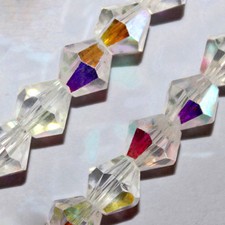 FACETED GLASS BICONE JEWELRY BEADS CRYSTAL CLEAR COLOR AB 4MM 6MM STRAND GB1AB