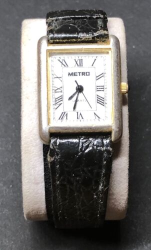 #16 Reloj Antiguo Hombre Metro Pulsera Cuero Negro De ESTADO - 第 1/11 張圖片