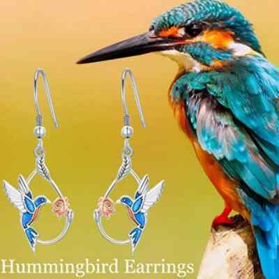 Elegant 925 Sterling Silver New Fashion Charms Hummingbird Dangle Hook Earrings