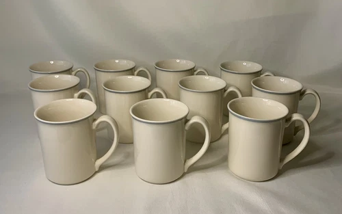 Corning Coffee Cups Cream Color With Country Blue Accent Trim Set Of 11