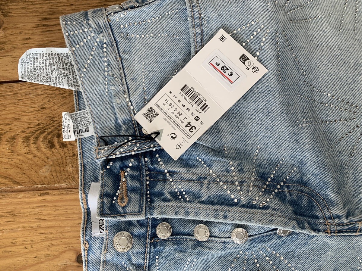 Zara Denim Shorts With Rhinestones Size 8197/209