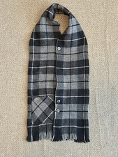 Vintage Matt Andrews Zefyr Wool Scarf Vest Gray Plaid Fringe Pocket Men Women