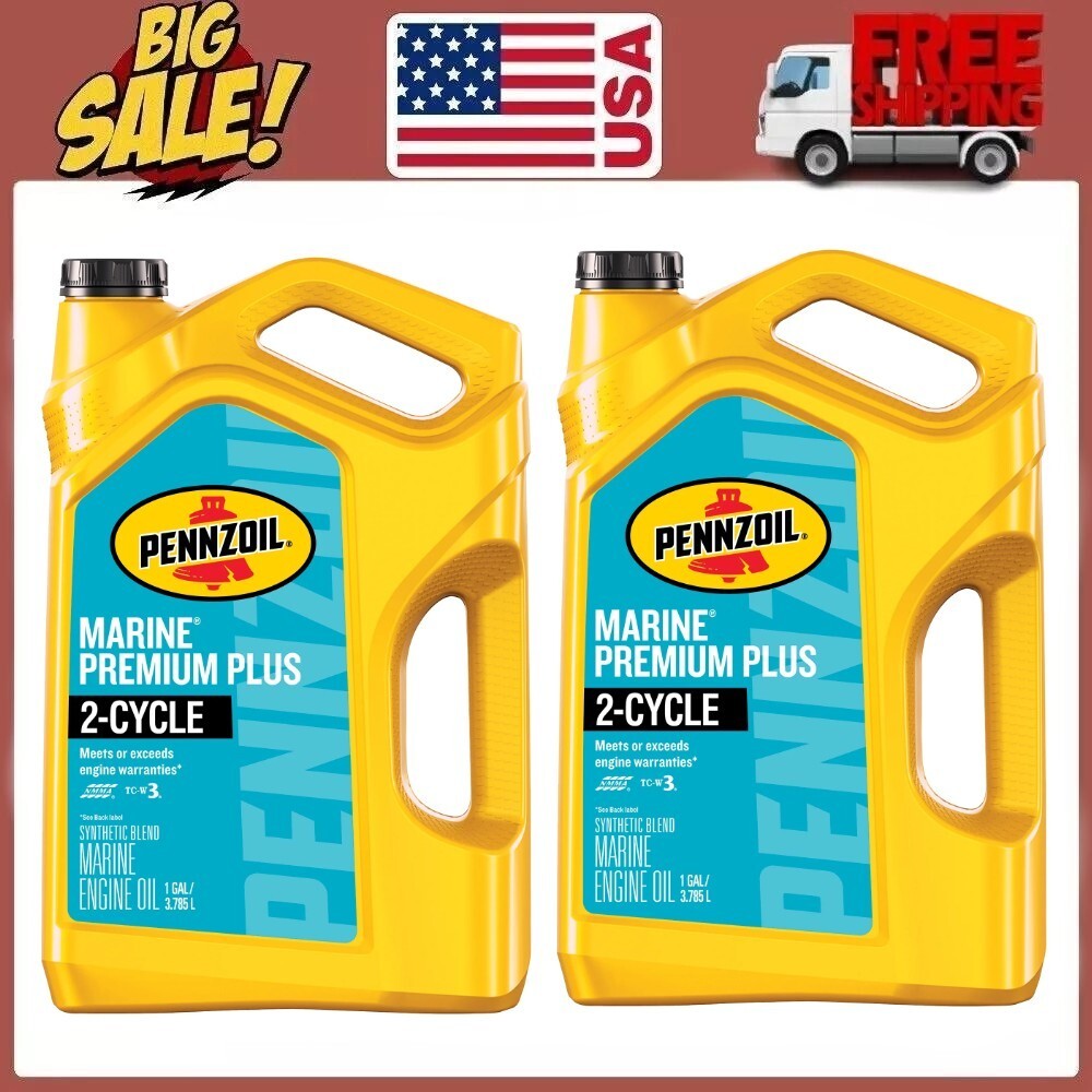 2 PACKPennzoil Marine Premium Plus 2-Cycle Synthetic Blend Motor Oil, 1 Gallon