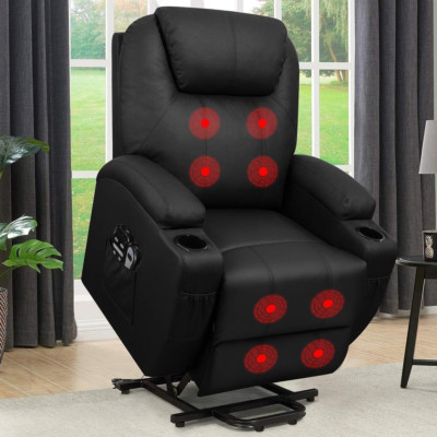 Ergonomic Power Lift Recliner Chair with Massage & Cup Holders - Light Black