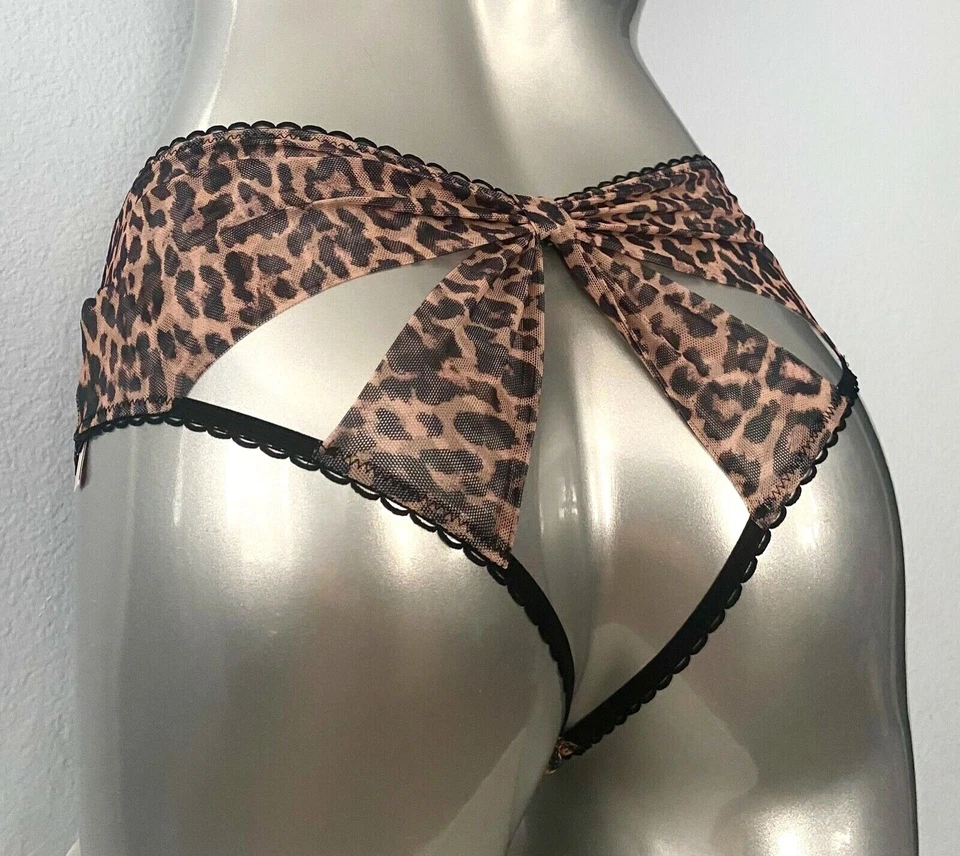 Victoria's Secret Cheeky Panty Very Sexy Animal Print Open Back Bow Mesh M - Image 2 of 3
