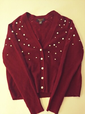 Cashmere Charter Club Luxury Cardigan Faux Pearl Button and Gems Size  XS