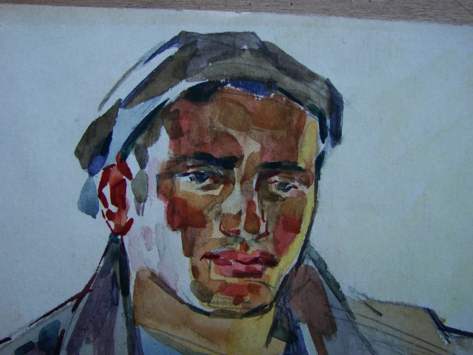 Pintura soviética ucraniana realismo fauvismo cubismo retrato masculino figura trabajador Foto 4 de 4