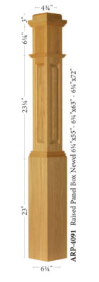 ARP-4091 Amish Made Hickory Actual Raised Panel Box Newel Post