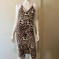 Guess Lexi Dress Womens Small Leopard Brown Mini Bodycon