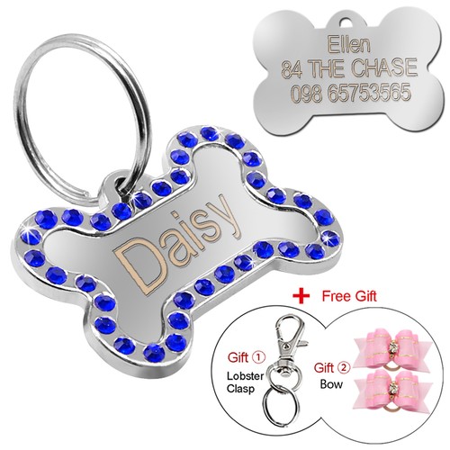 Engraved Pet Dog Tags Bling Rhinestone Cat ID Name Collar Tags Custom FREE Gift - Picture 26 of 28