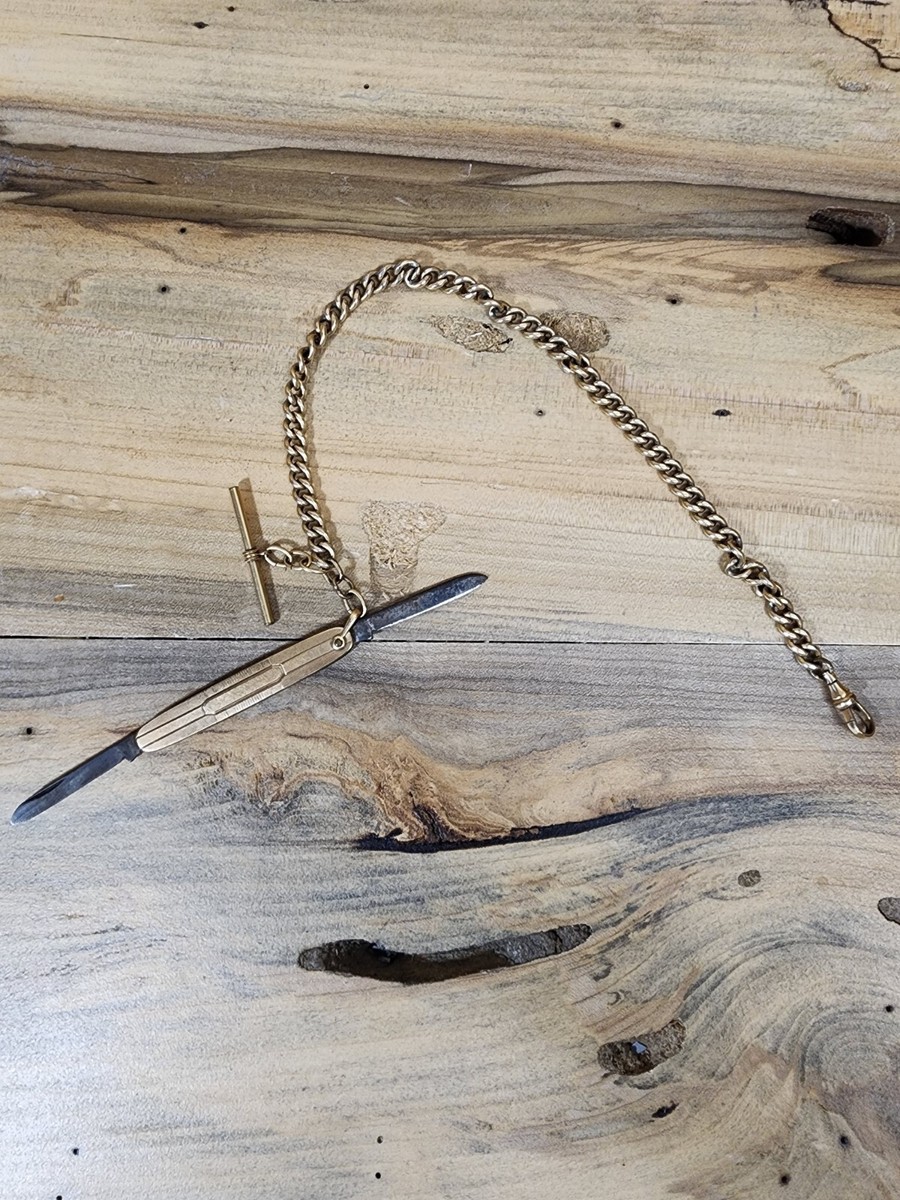 Simmons Gold Filled Pocket Watch Chain W/Gold Knife Fob R175 | eBay