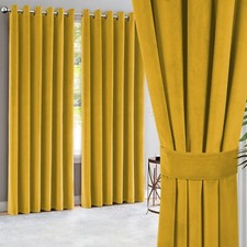 Heavy Velvet Curtains Eyelet Ring Top Ready Made Fully Lined Pair Blackout Panel