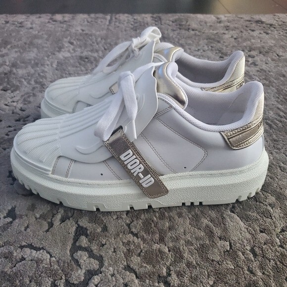 Dior-ID White Calfskin And Gold-Tone Laminate Low Top