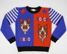 Gucci Kid's Blue/Red Wool Pullover Sweater with Orso and Bosco sz 8 519015 4584