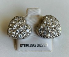 925 Solid Sterling Silver Cubic Zirconia Pav  Heart Shape Stud Post Earrings