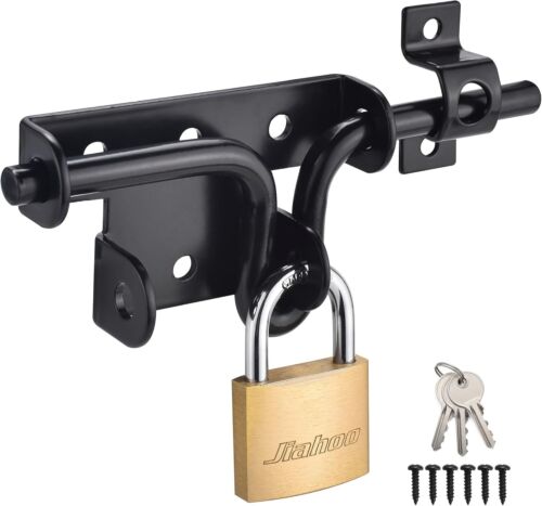 Door Lock Gate Latch, Heavy Duty Slide Bolt Door Lock with Brass Padlock & 3 Key
