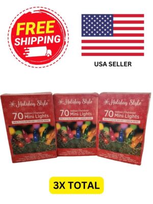HOLIDAY STYLE: (3) PACK: Multi Colored Green Wire Indoor/Outdoor 210 Bulbs Total