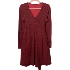 Toad & Co Dress Womens Small Red Cue Wrap Mini Print Knit Pockets Organic Cotton