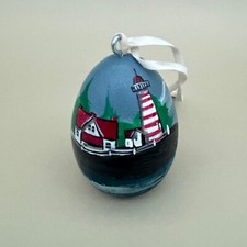 Christmas Spirit HandPainted Egg Bar Harber ME West Quoddy Lighthouse Ornament
