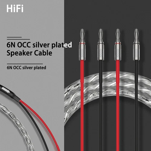 Par de cables de altavoz enchapados en plata 6N OCC enchufe banana y cable de altavoz de audio HiFi - Imagen 2 de 17