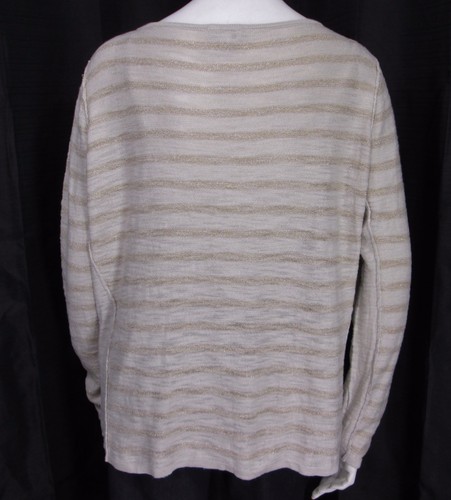 Chico's sz 2 (L) Beige Gold Stripe Long Sleeve Pullover Knit Top/ Sweater - Picture 7 of 11