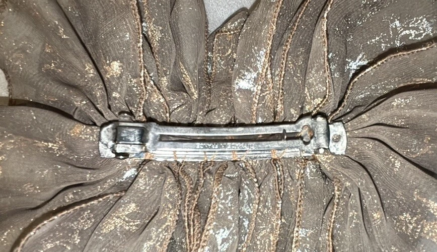 "Cinta de clip de pasador de moño de pelo de aspecto grande sedoso vintage años 80 90 bronceado metálico 8""" Foto 2 de 2