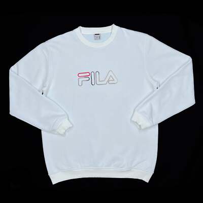 FILA klassisches besticktes Sweatshirt mit großem Logo Spruch und Rundhalsausschnitt Large babyblau