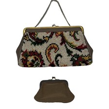 Vintage Tapestry Needlepoint bag with Coin Purse 9" x 5"