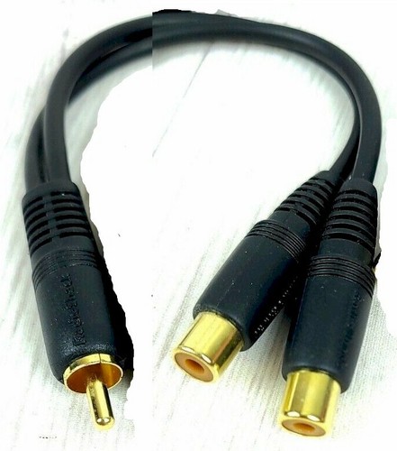 Premium Gold 4” Phono (RCA) Male to Dual RCA Phono Female Y-Cable Adapter - Picture 2 of 2