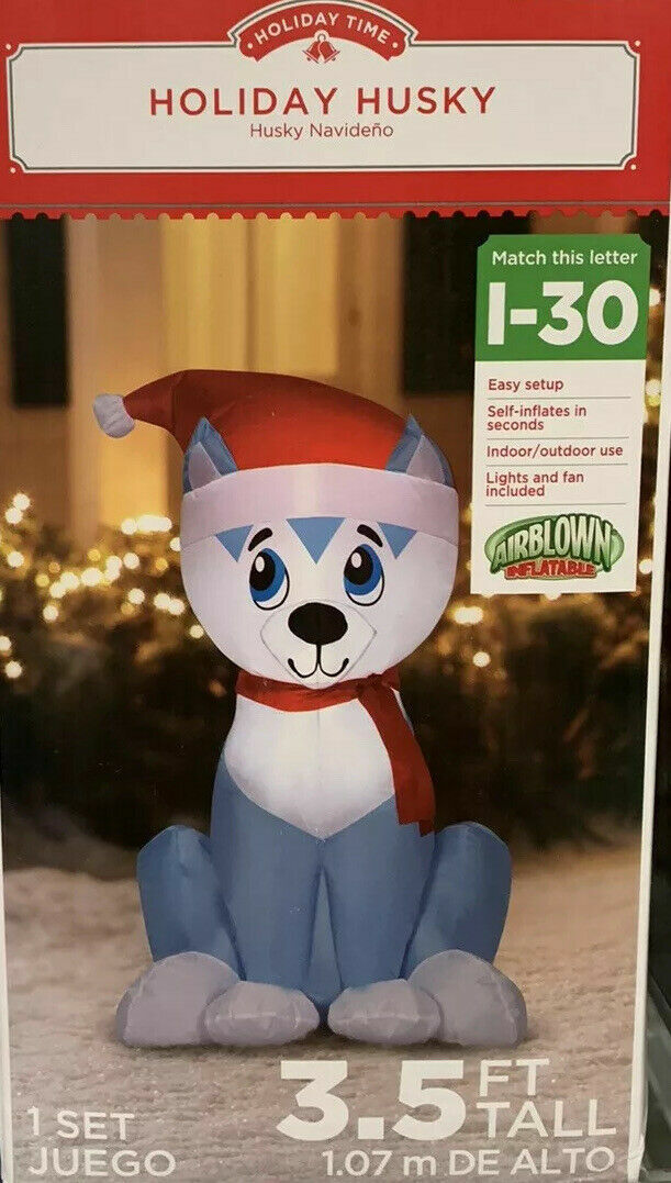 Gemmy 3.5' Airblown Christmas Inflatable Husky Dog With Santa Hat Yard
