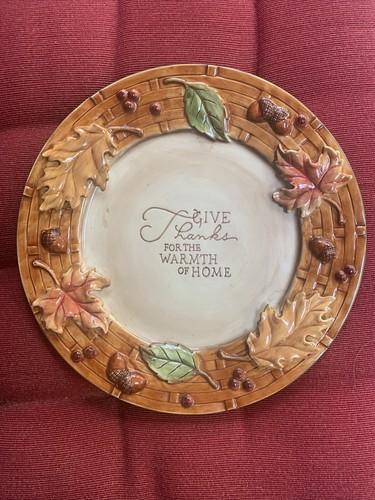 GRASSLANDS ROAD Thanksgiving Give Thanks for Friends So True Plate Autumn Leaves
