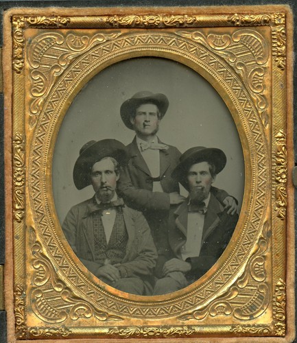 amazing ambrotype of three cigar-smoking ruffians / great hats not daguerreotype
