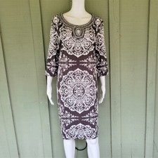 New I.N.C. Internation Concepts Gray Print Slinky Beaded Neckline Dress 0X