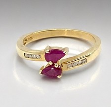 Ruby Diamond Ring 9ct Gold Pear Shape Rubies  2.24grams Size N