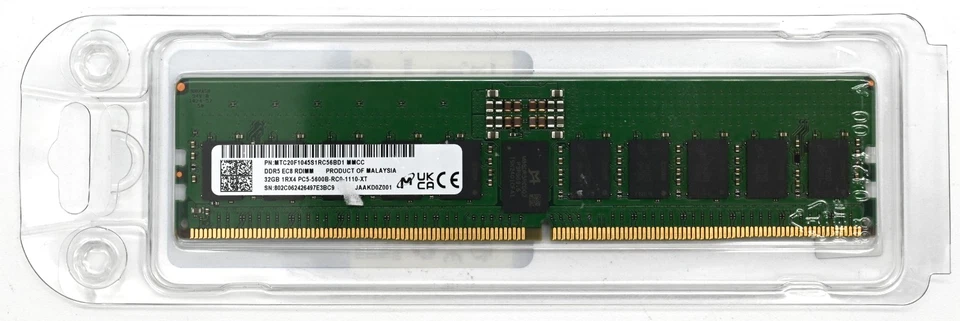 Micron 32GB DDR5 5600MHz PC5-44800 ECC Reg Memory RDIMM MTC20F1045S1RC56BR New - Image 2 of 2