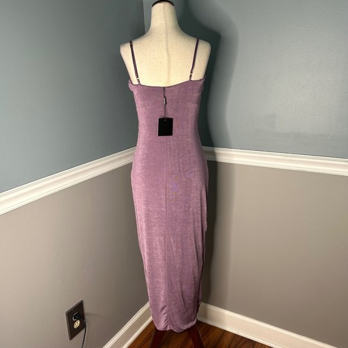 JLUXLABEL Mauve Purple Ruched Side Knot Slit Bodycon Maxi Dress Size L NWT - Afbeelding 5 van 12