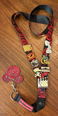 Disney Parks Red Dragon Lanyard  w/ Red Dragon Medal & 8 Disney Trading Pins