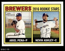Topps Heritage #170 Ariel Pena / Nevin Ashley Brewers 2016 RC Stars RC 8 - NM/MT