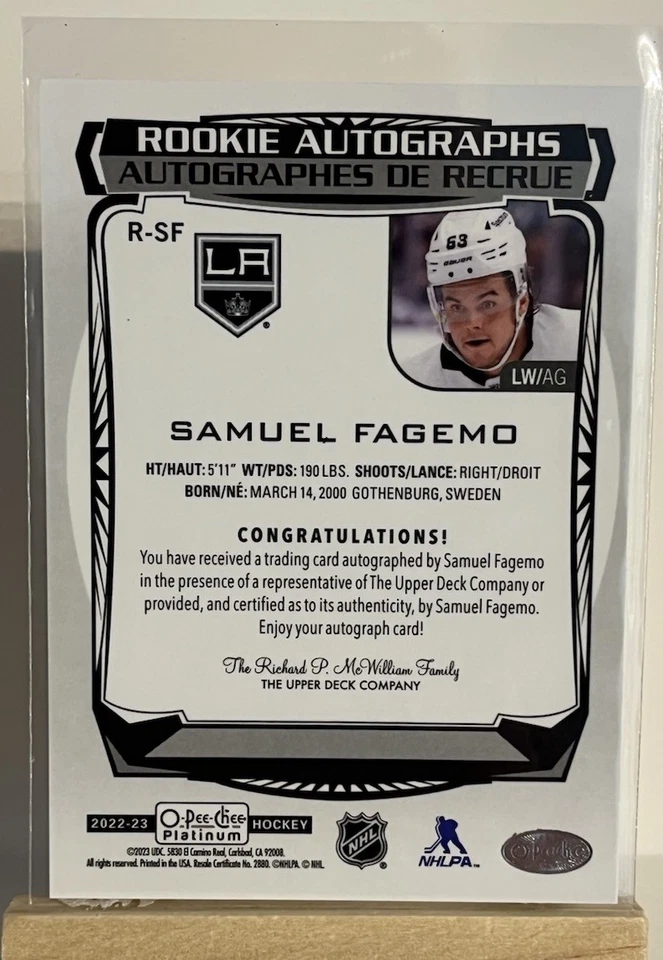2022-23 O-Pee-Chee Platinum - Rookie Autographs #R-SF - Samuel Fagemo - Image 2 of 2