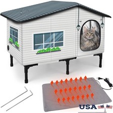 Heated Outdoor Cat House Waterproof Insulated Shelter Feral Stray Cats New