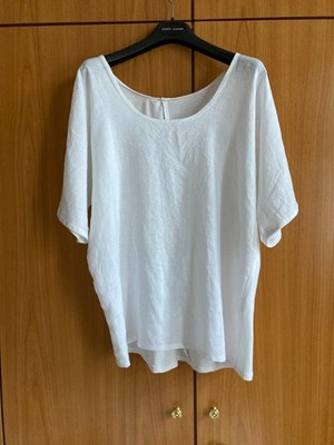 Leinen Top Gr. 40 42 weiß Damen Shirt Handmade Indien Oversize Sommer