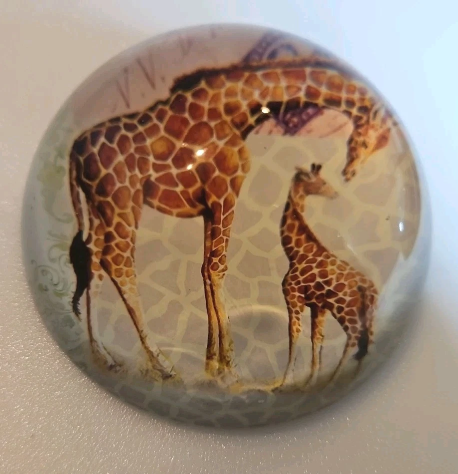 Lote de 2 PISAPAPELES de Vidrio Vintage Jirafa Mamá con Fondo de Fieltro 3"d Bebé y Tigre Foto 3 de 4