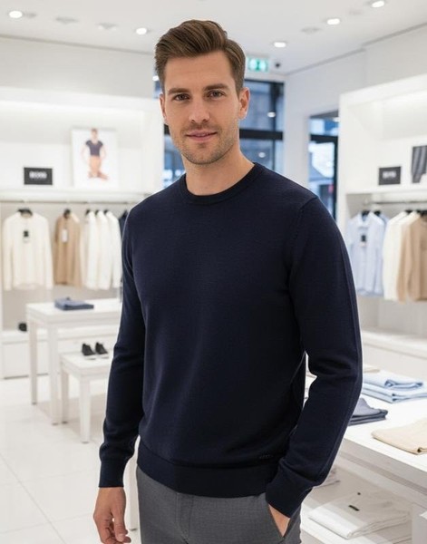 Men Hugo Boss Sweater Navy Cotton 38 / M / 46 #N7W9